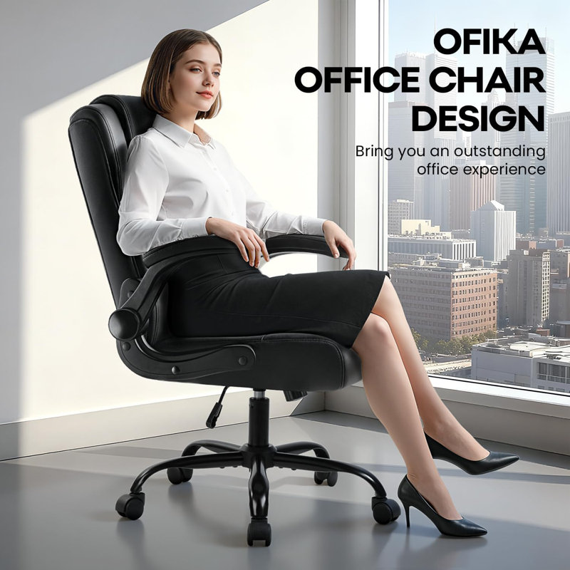 Fauteuil de direction en similicuir à dossier moyen, Noir