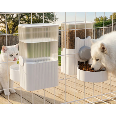 Ensemble de mangeoire et abreuvoir automatique 1L pour cage, distributeur de gravité, station d'alimentation pour chenil