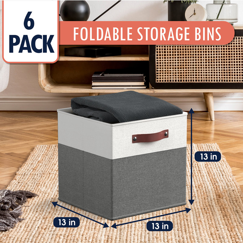 Ensemble de bacs de rangement en tissu, Blanc / gris, H 13 po x l 13 po x P 13 po
