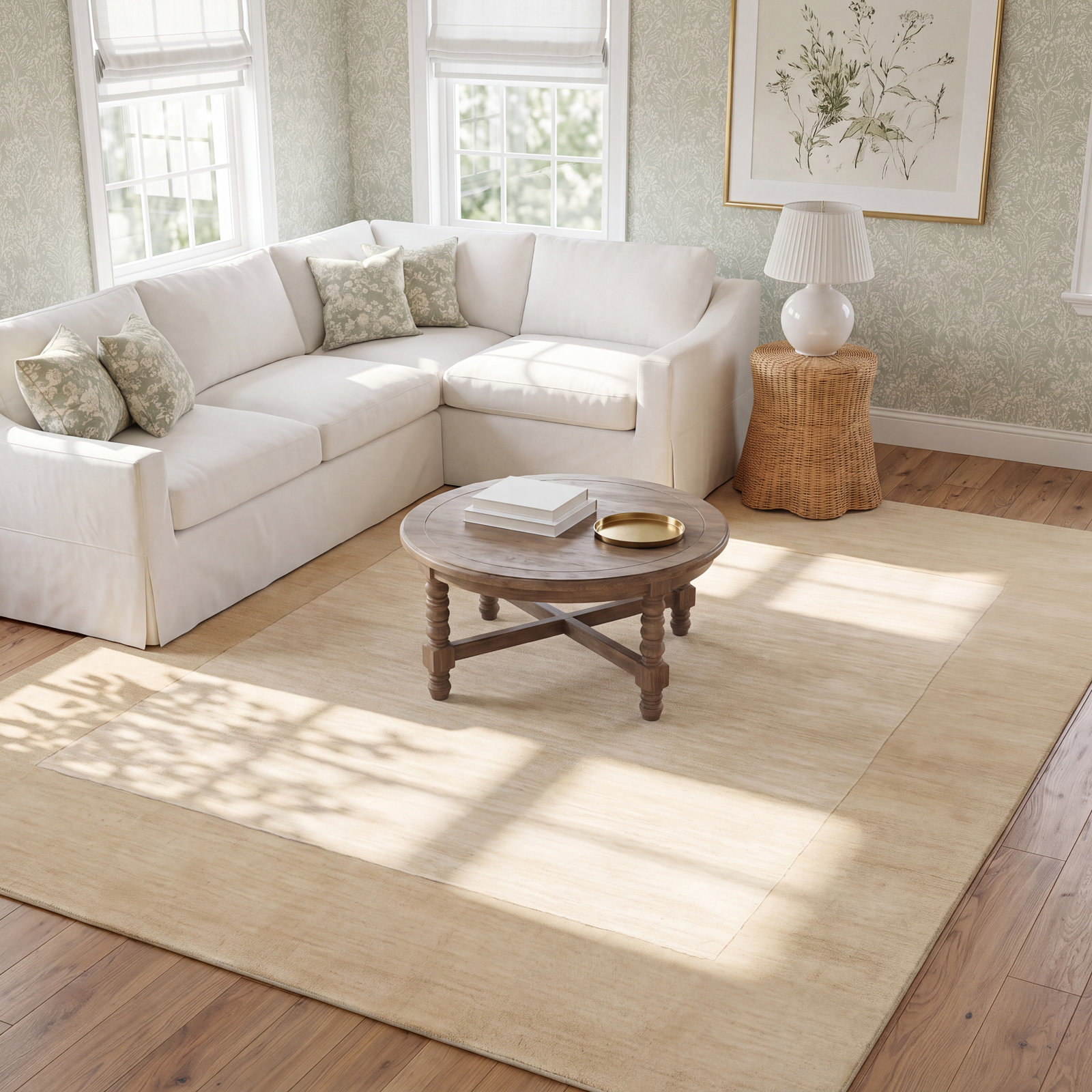 Dolma Khaki Beige Hand-Woven Wool Rug, Square 8'