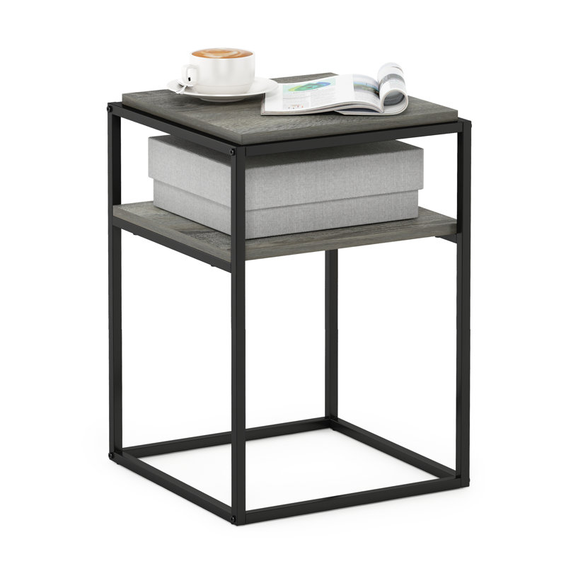 Emilda 38.2cm W Metal Shelving Unit, French Oak Grey/Black