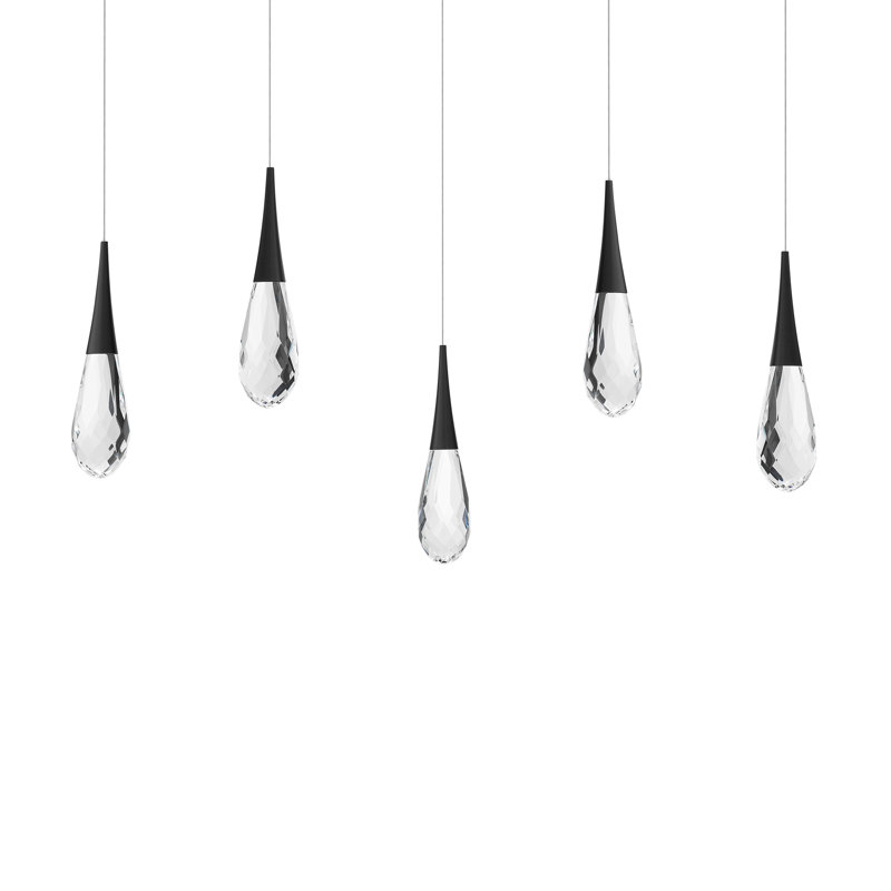 Hibiscus 5 Light Crystal LED Multi-Light Pendant, Black