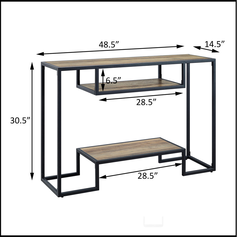 Rustic Oak and Console Table with 2 Shelves