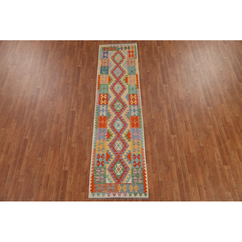Reversible Wool Kilim Oriental Runner Rug 3x10