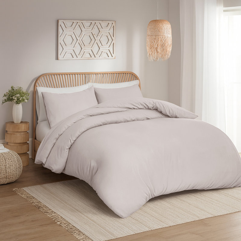 Aspire Homeware Hotel Quality 3 Piece Dyed Duvet Bedding Set with Pillowcases for Soft and Elegant Sleep, Cream