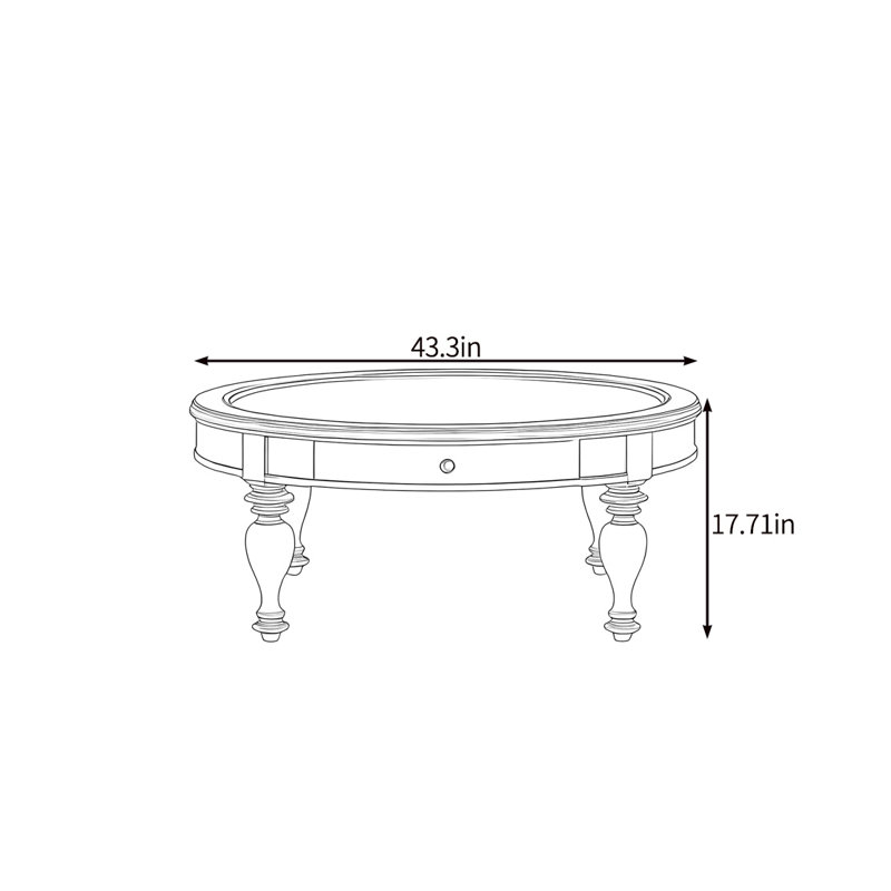 Smooth and rounded coffee table, 17.71" H x 43.3" L x 43.3" W