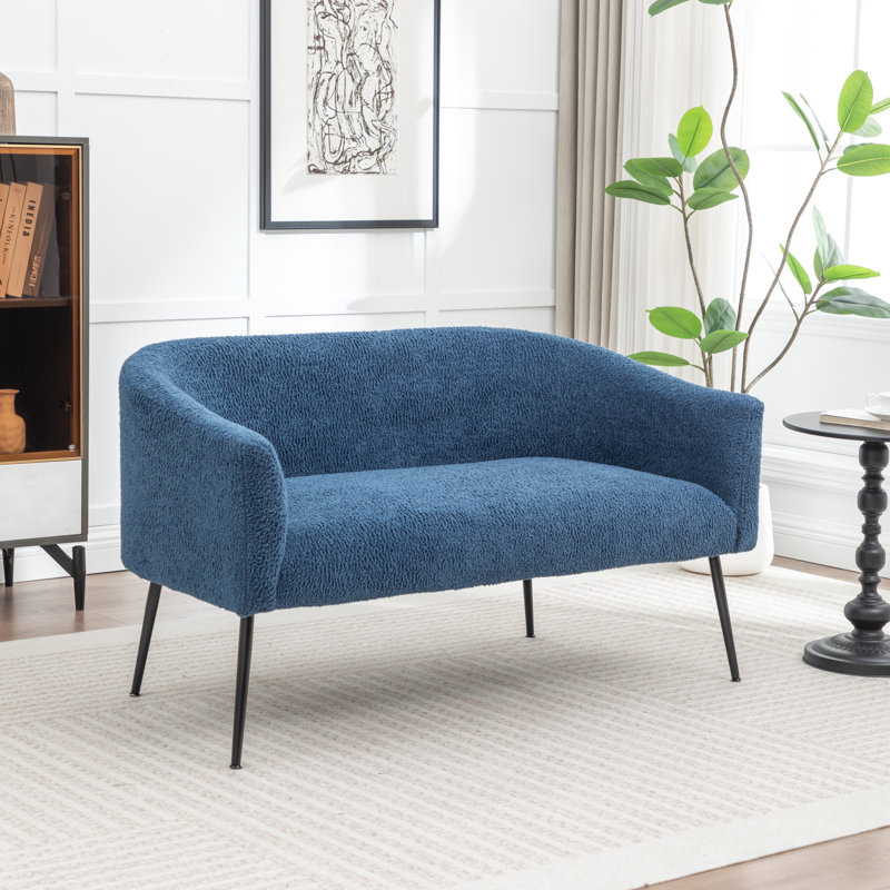 Upholstered Faux Fur Loveseat, Navy, Black