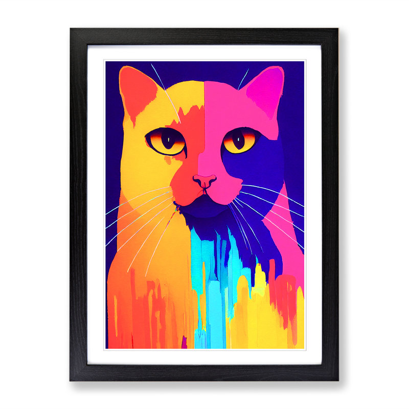 Paturi Cat Crayon Painting Vol.1 - Picture Frame Print, Black Framed, 64cm H x 46cm W