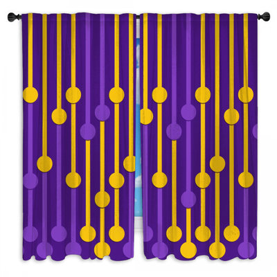 Rideaux à motifs géométriques violets à rayures et cercles - Voilage et occultant - 2 panneaux