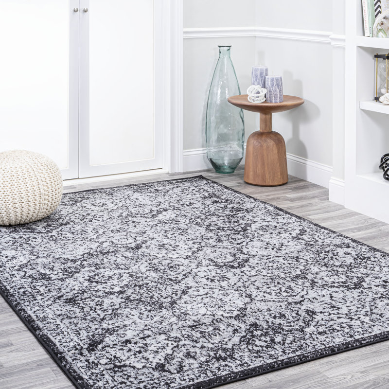 Modern Persian Boho Vintage Trellis Black/Ivory Rug, Rectangle 5'3" x 7'6"