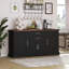 Armoire de 63 po avec 2 tiroirs, support de porte, tablettes réglables pour la salle à manger, meuble télé, glissières de tiroir lisses, 4 portes à grange noire, cuisine, café, buffet, coffre-fort et stable