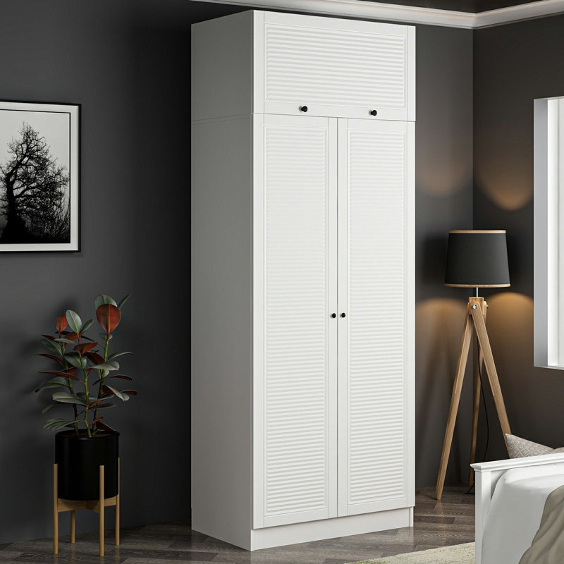Garde-robe moderne blanc 100% mélamine, panneau de particules 35,4 po x 82,7 po x 20,5 po | Conception durable et élégante, parfaite pour les solutions de chambre à coucher et de rangement | Élégante couleur unie, organisation compacte