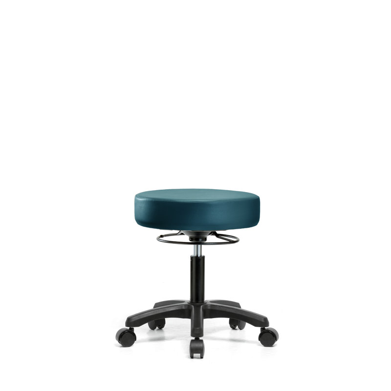Tabouret de laboratoire en vinyle, Bleu marine, Roulettes, 23"