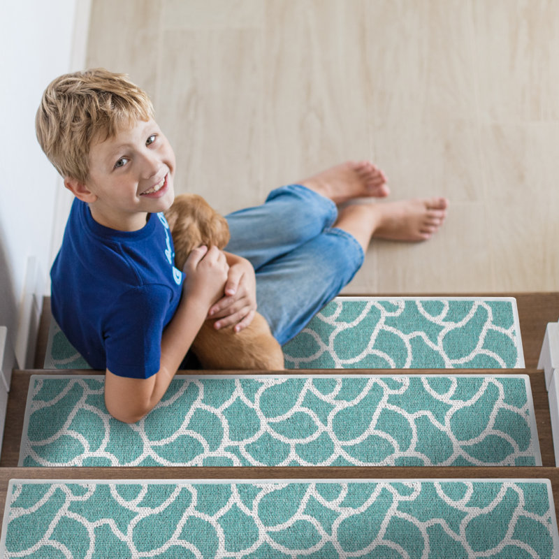 Tapis d'escalier intérieur antidérapant Jelinek, Bleu sarcelle clair