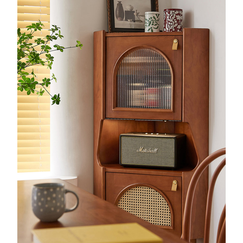Buffet rétro, armoire triangulaire en rotin de bois massif rustique