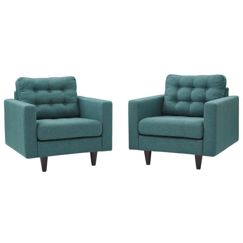 Modway Empress' Mid Century Tufted Arm Chairs, Teal Plainweave