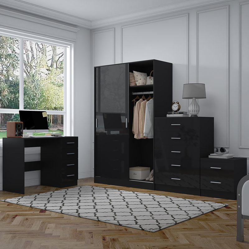 Eva Piece Bedroom Set, Black Gloss / Black Oak