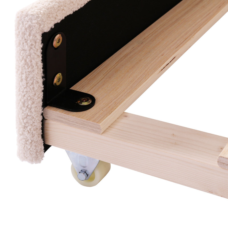 Upholstered Daybed With Beige Fleece And Twin Size Rollable Trundle Lighted In, Beige, Twin
