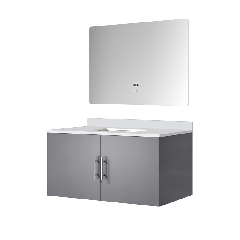 Meuble-lavabo de salle de bain D 22 po, plateau en marbre de culture et miroir DEL 36 po, Gris foncé