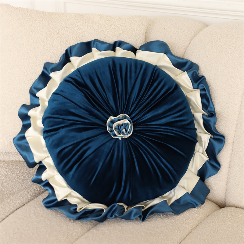 Kurken Velvet Throw Circular Pillow Cover & Insert, Navy Blue, 18.3"H x 18.3"W