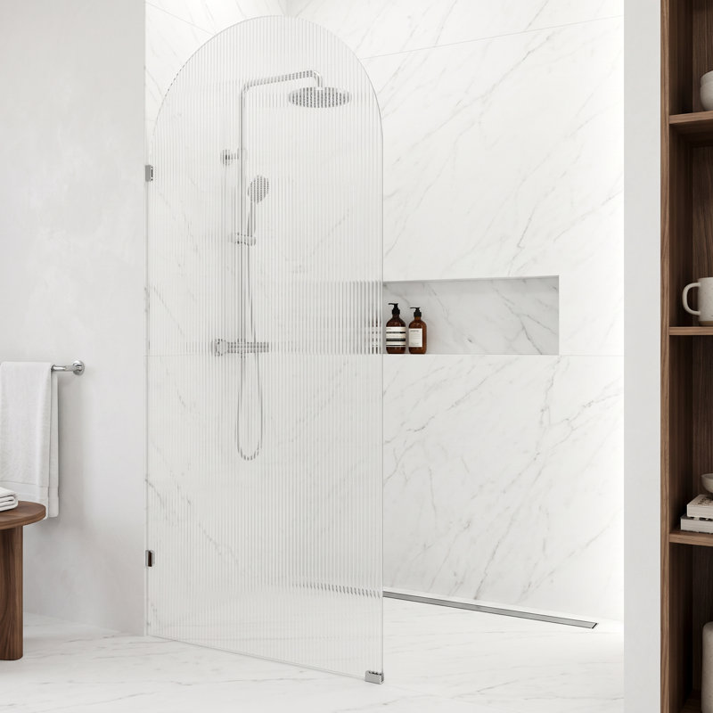 Écran de douche fixe sans cadre avec verre 3/8 po l 34 po x H 78 po Arden, Chrome cannelé