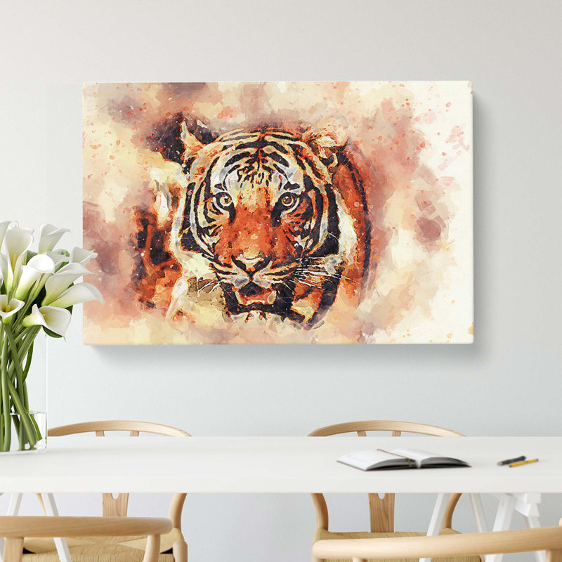 Tiger In Abstract - Wrapped Canvas Painting, 60cm H x 91cm W x 3cm D