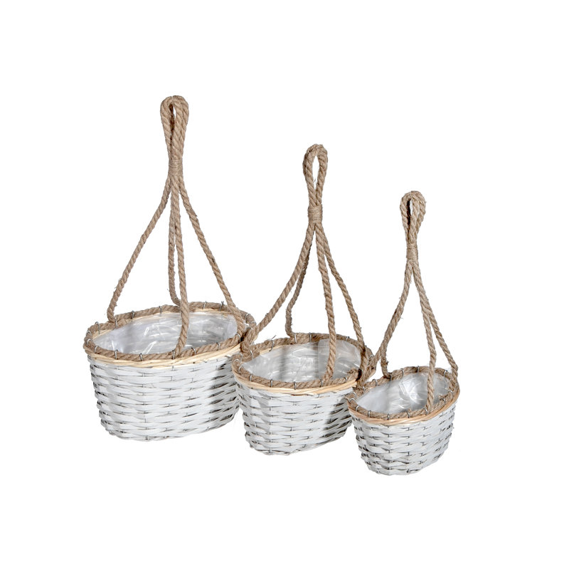 Pot à fleurs suspendu en osier blanc 3 pièces (ovale)