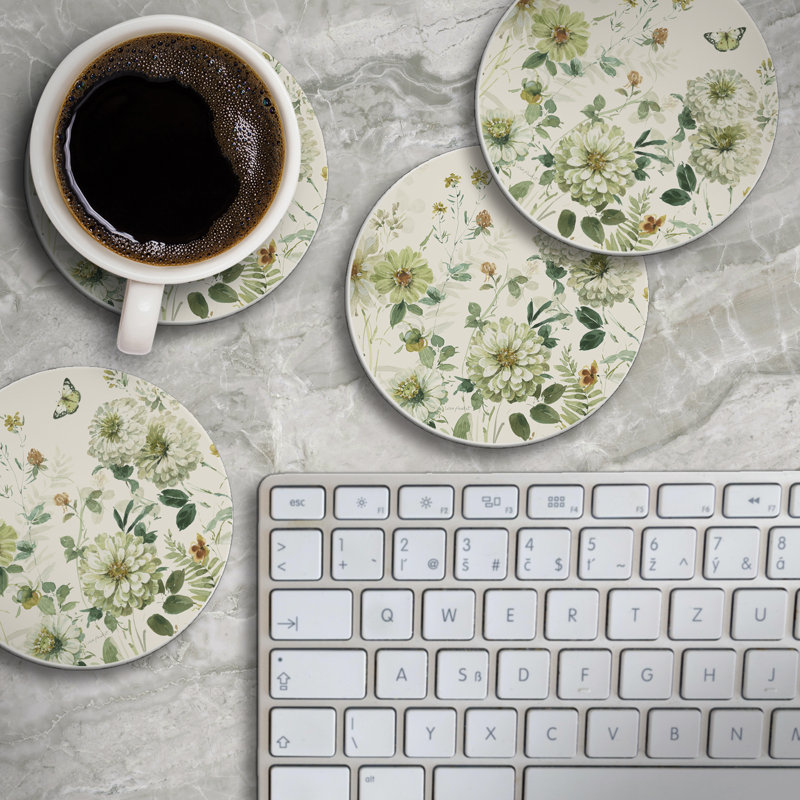 Green Fields 4 Pack Round Absorbent Stone Coasters