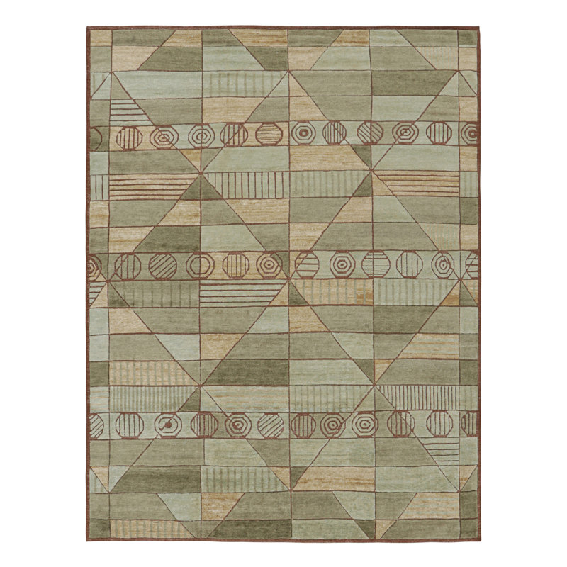 Rug & Kilim’S Scandinavian Style Rug In Green With High-Low Geometric Patterns