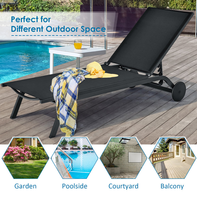 Erix Outdoor Metal Chaise Lounge, Black
