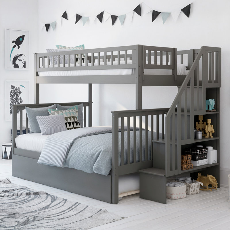 Lit superposé avec lit gigogne Nala Kids, Simple sur double, Gris
