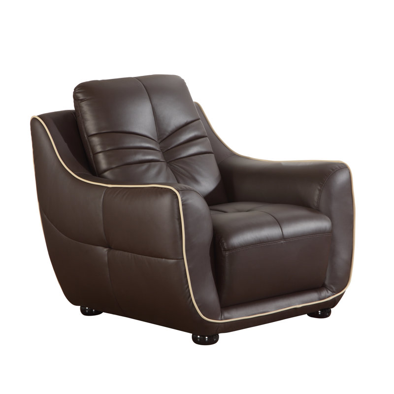 Henthorn Upholstered Accent Chair, Brown Leather Match