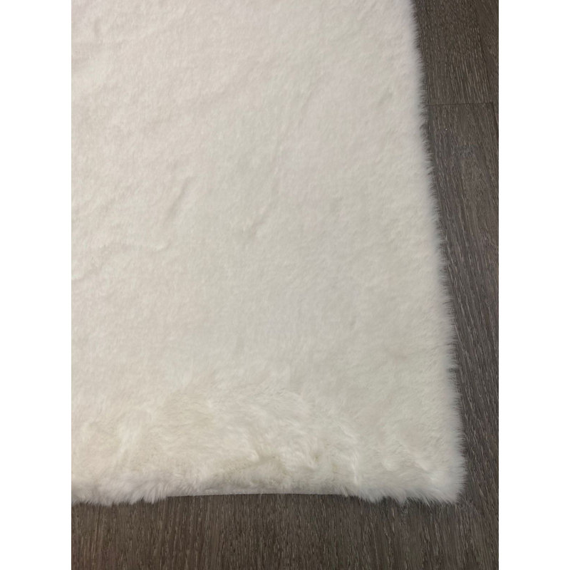 Fausse fourrure blanche en forme de lapin, Rectangle 5 pi x 8 pi