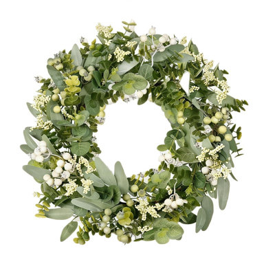 19.7 Inch Artificial Spring Summer Christmas Greenery Wreaths for Front Door Green Eucalyptus Leaf Wreath Decor Boxwood with Big Berries for Farmhouse Outside