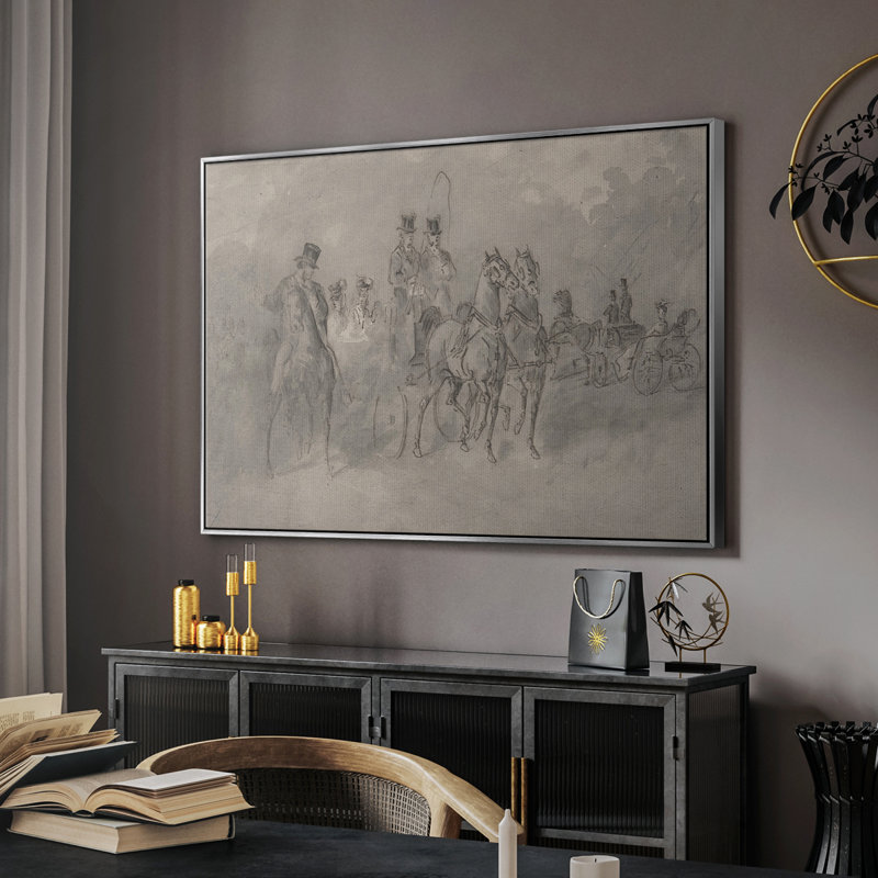 Croquis rétro-XXIX, toile tendue avec châssis encadré, H 17 po x l 25 po, Argent