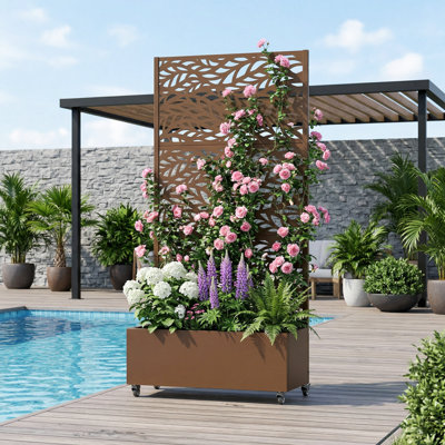 Eddison Galvanized Metal Planter Box with Trellis and Wheels