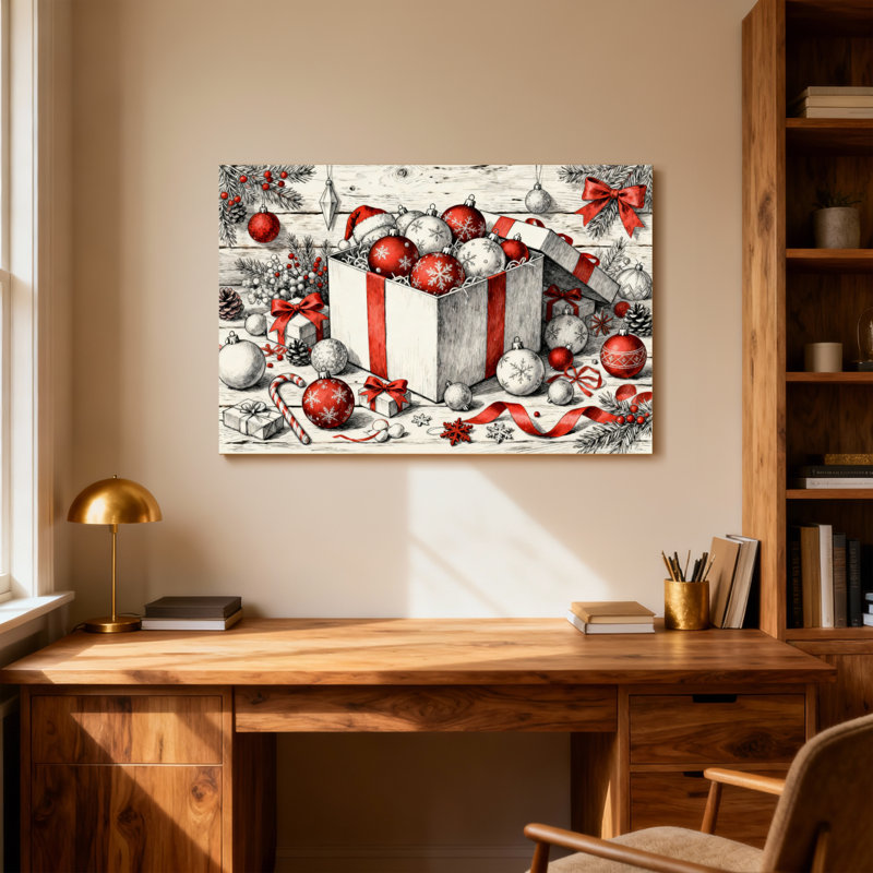 Boîte de décorations de Noël rouge et blanc, H 28 po x l 40 po
