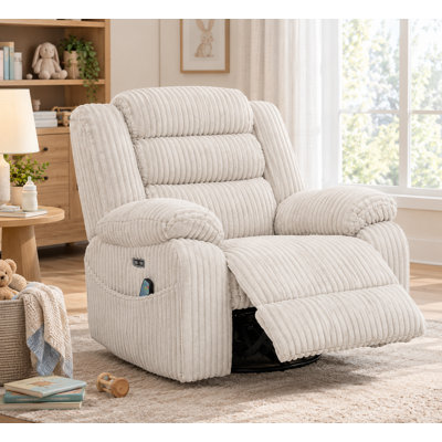 Fauteuil de massage chauffant en velours côtelé extra large 42 po, inclinable électrique avec pivotement à 270 °
