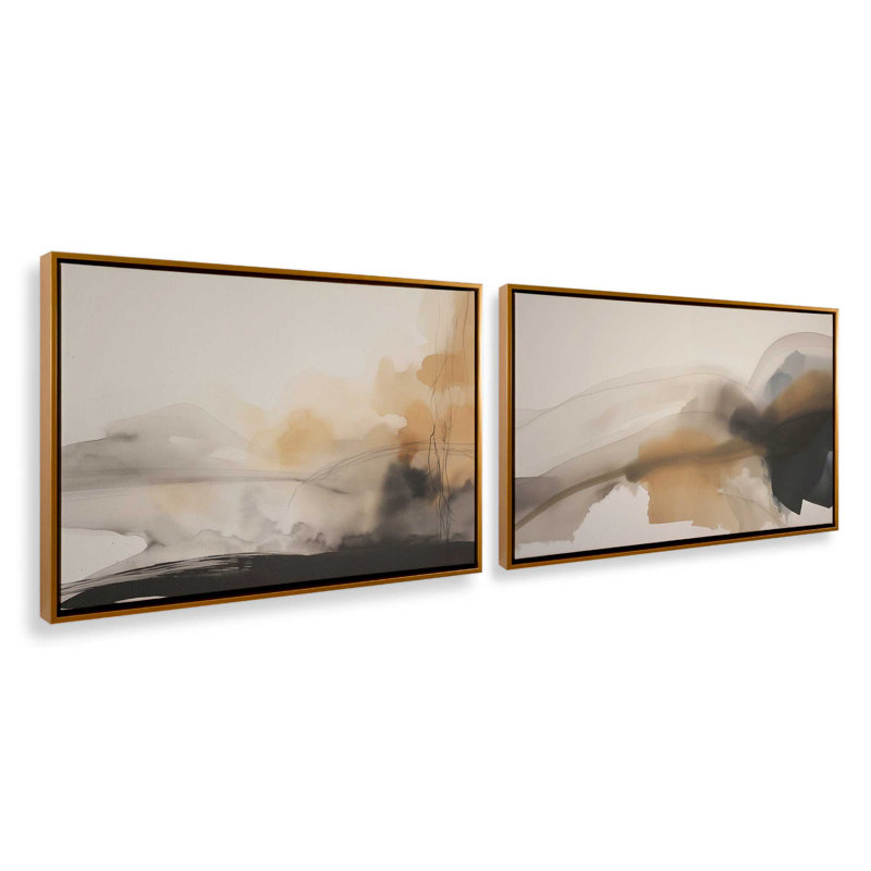 «Copper Rustic Elegance», ensemble de 2 impressions sur toile dans un cadre, Cadre flottant or poli