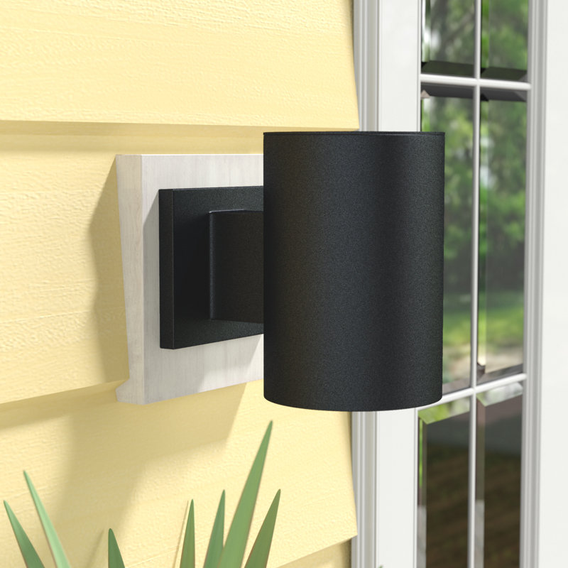 Edith Aluminum Outdoor Armed Sconce, Textured Black, 7.25" H x 5" W x 8" D, Down