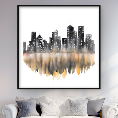Jaune paysage urbain aquarelle - reproduction de bureau encadrée pour la décoration