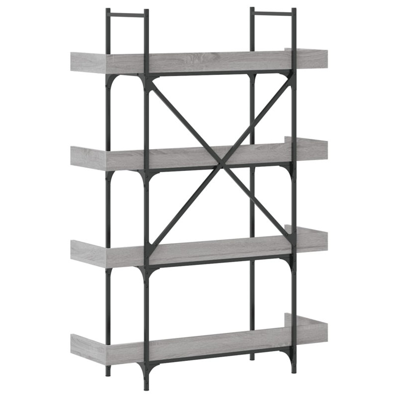 Sandre 100cm W Metal Bookcase, Grey Sonoma, (4 Shelves) 145.5cm H x 100cm W x 33cm D