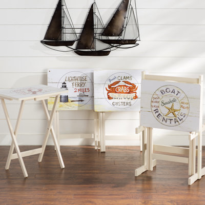 Bucholz Wood Coastal TV Tray Table Set with Stand