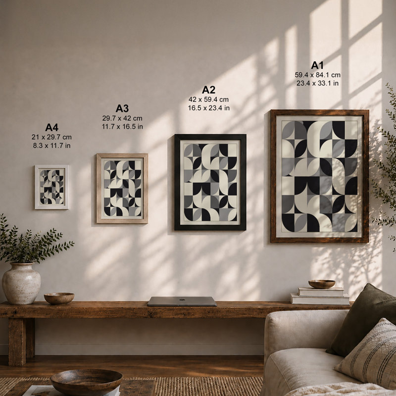 Turning Squares Geometric - Framed Print, A3 - 42.0 x 29.7 cm, Walnut