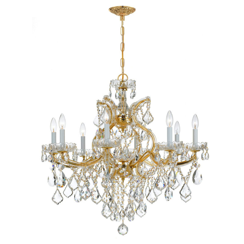 Wehr 8 - Light Glass Classic / Traditional Chandelier, Gold/Majestic Wood Polished