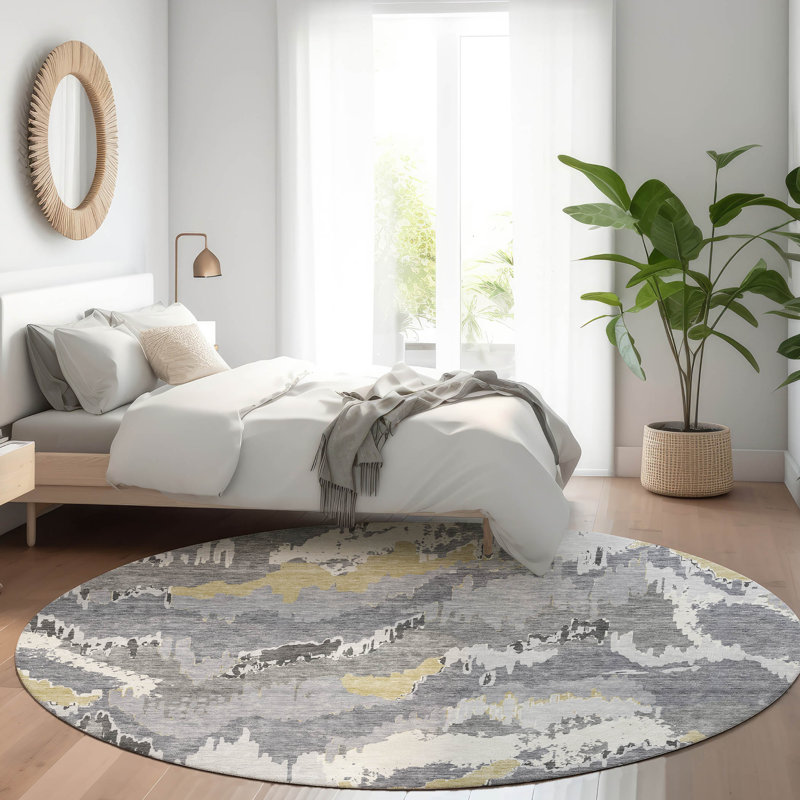 Premium Machine Washable Prisco Gray Rug, Round 8'