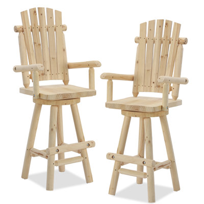 Ensemble de 2 chaises de bar Adirondack pivotantes en bois massif Homediary, ensemble de chaises de bar avec tabouret à dossier haut et repose-pieds, chaise haute à hauteur de 29,9 po pour terrasse, capacité de 500 lb, naturel