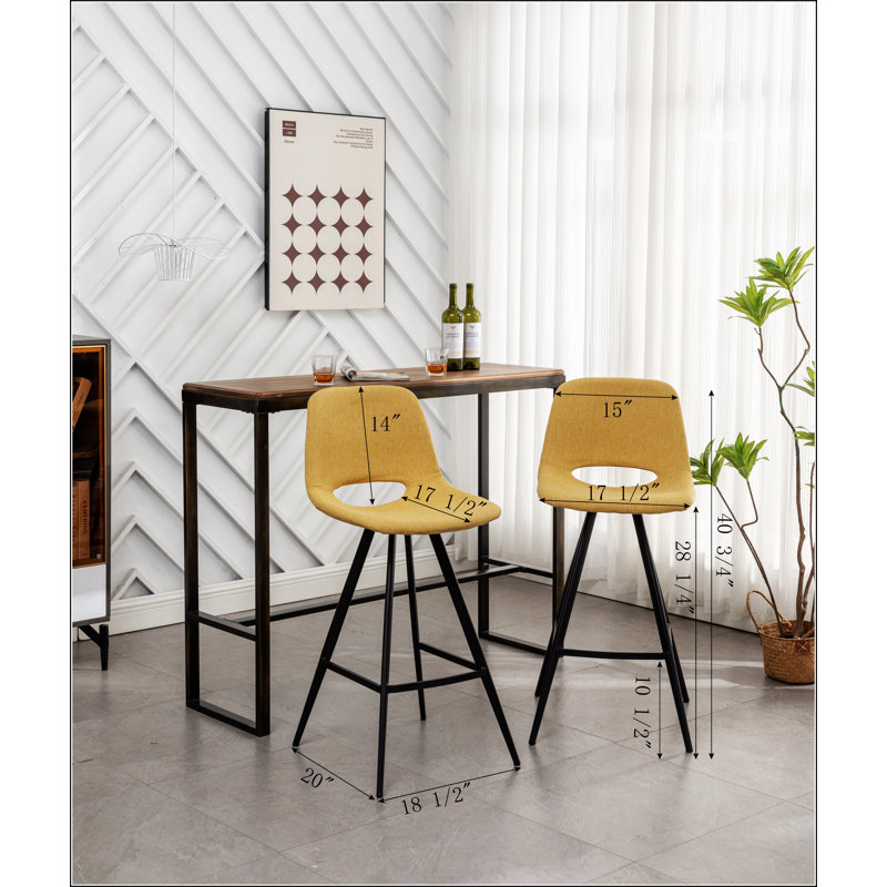 Porth Fabric Kitchen 28.25" Counter Height Stools, Set Of 2, Orange