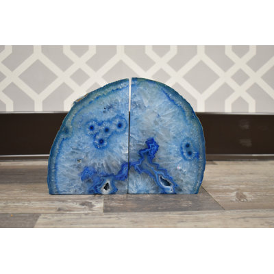 Evelynn Non-skid Blue Agate Bookends