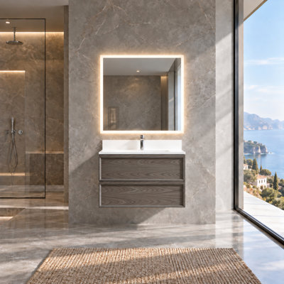 Wall Mounted Single Double Single Vanity Bathroom Vanity With Solid Surface Top
